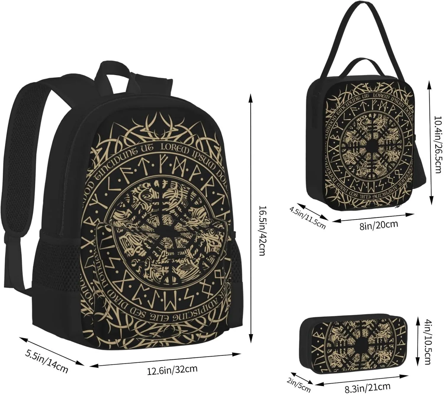 AMRANDOM Cool Norse Viking Vegvisir runic compass Backpack Travel Backpacks Set 3 pcs
