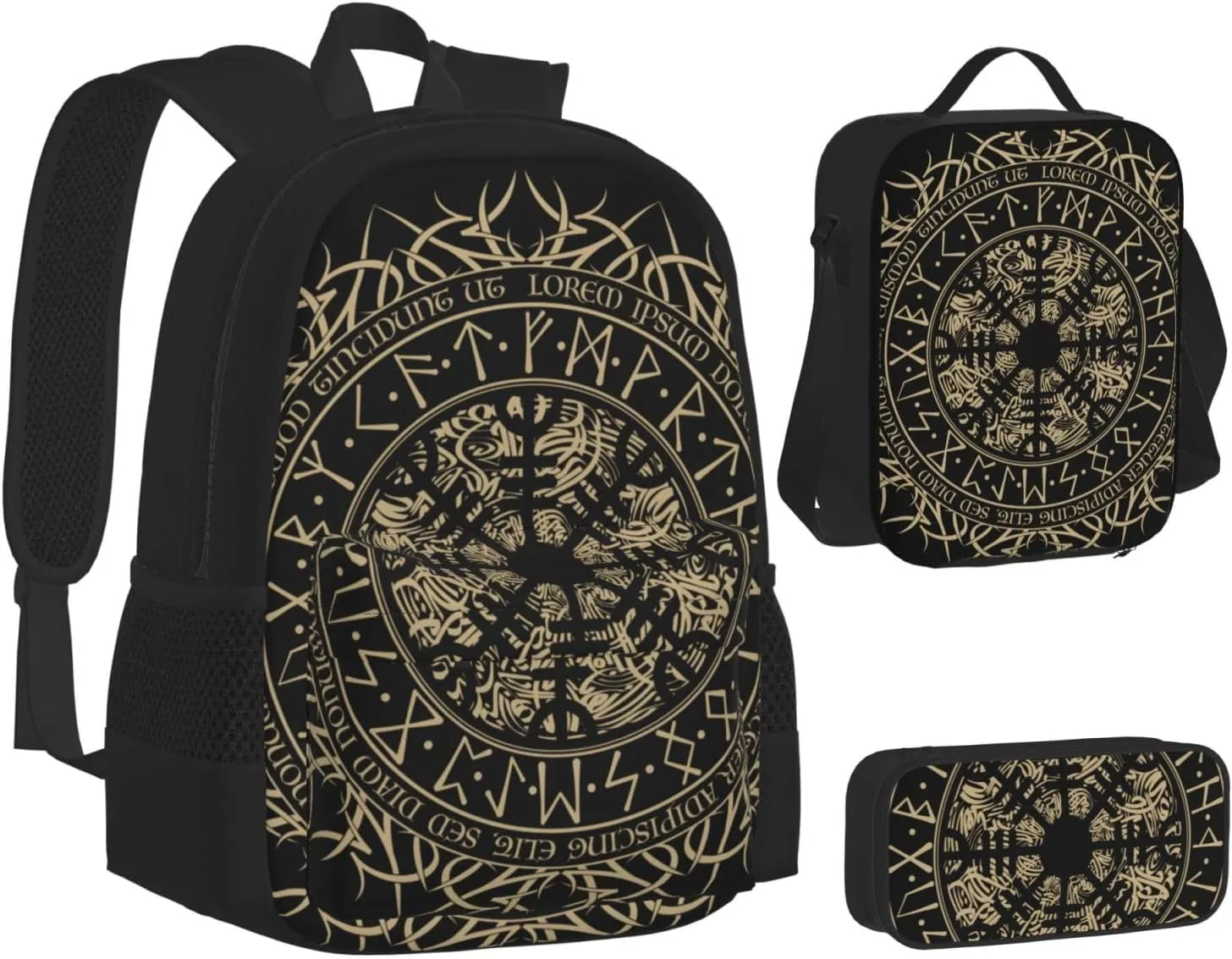 AMRANDOM Cool Norse Viking Vegvisir runic compass Backpack Travel Backpacks Set 3 pcs