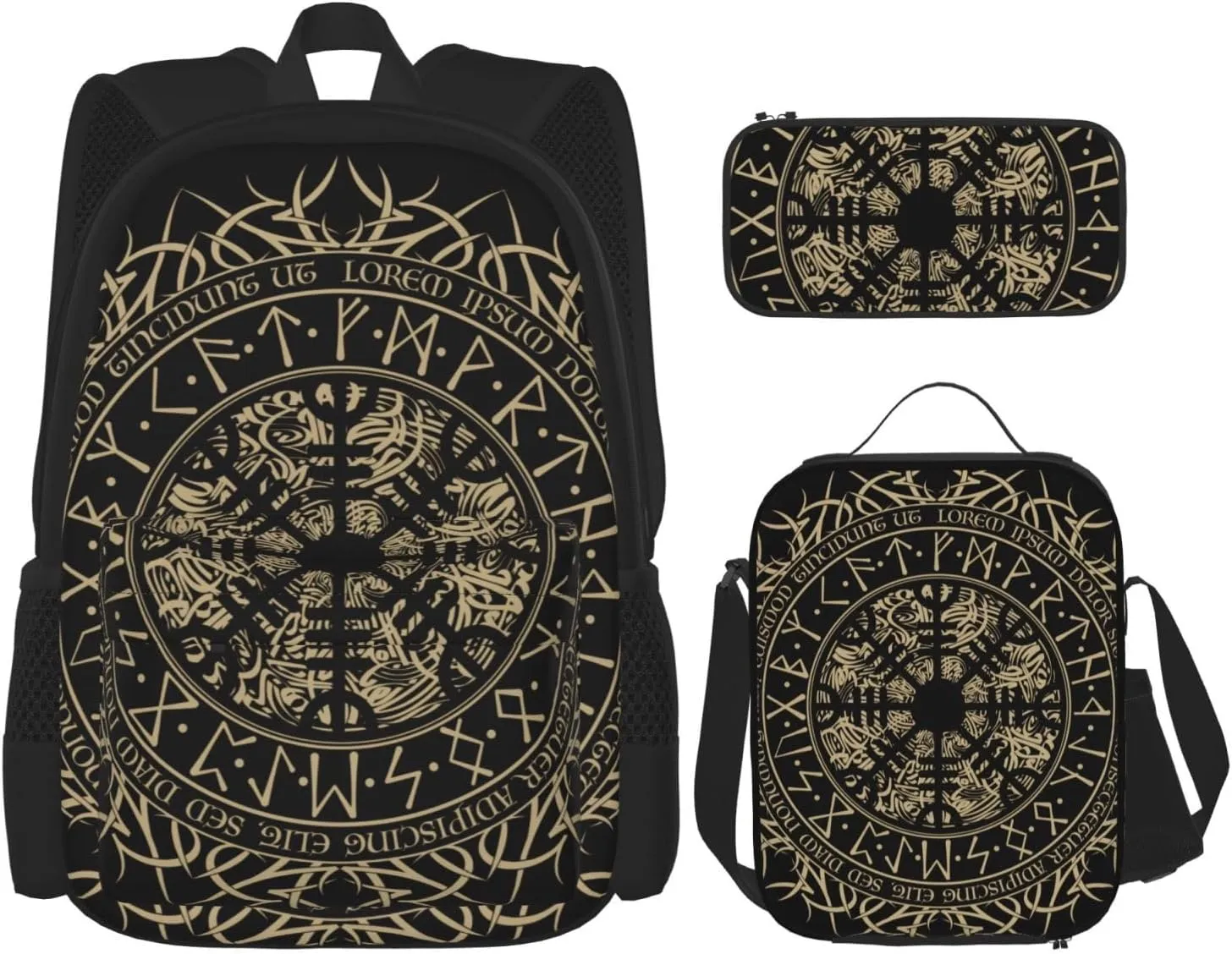 AMRANDOM Cool Norse Viking Vegvisir runic compass Backpack Travel Backpacks Set 3 pcs
