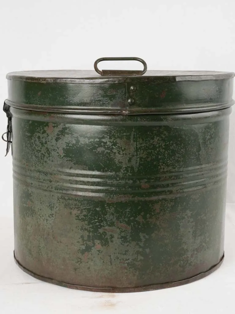 Antique French lidded drum w/ green patina 13½" x 15¾"