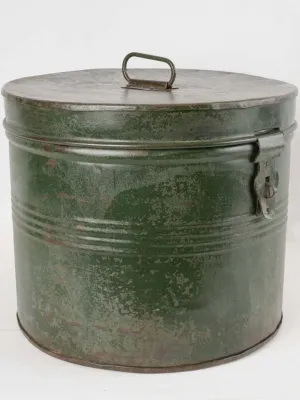 Antique French lidded drum w/ green patina 13½" x 15¾"