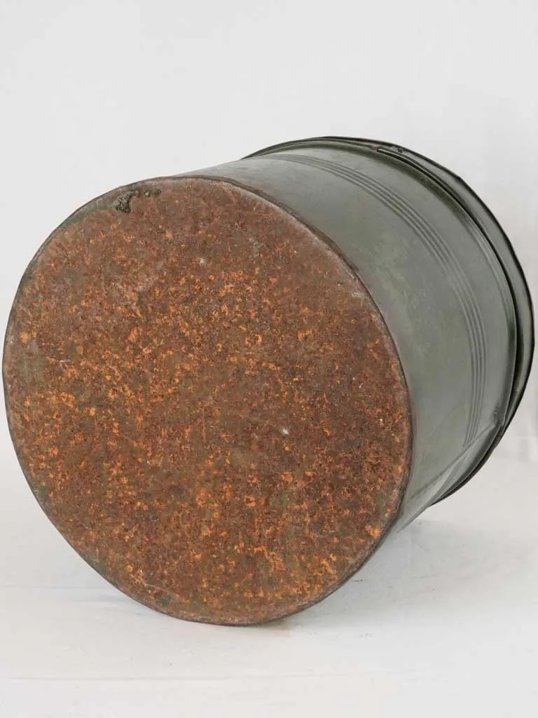 Antique French lidded drum w/ green patina 13½" x 15¾"