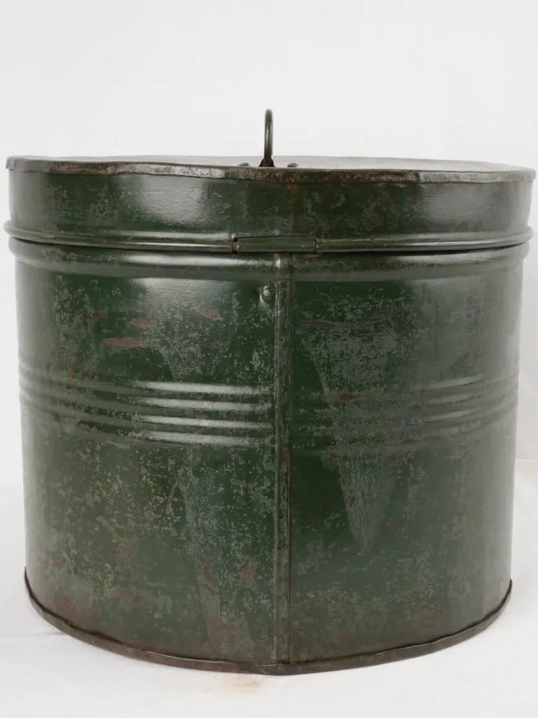 Antique French lidded drum w/ green patina 13½" x 15¾"