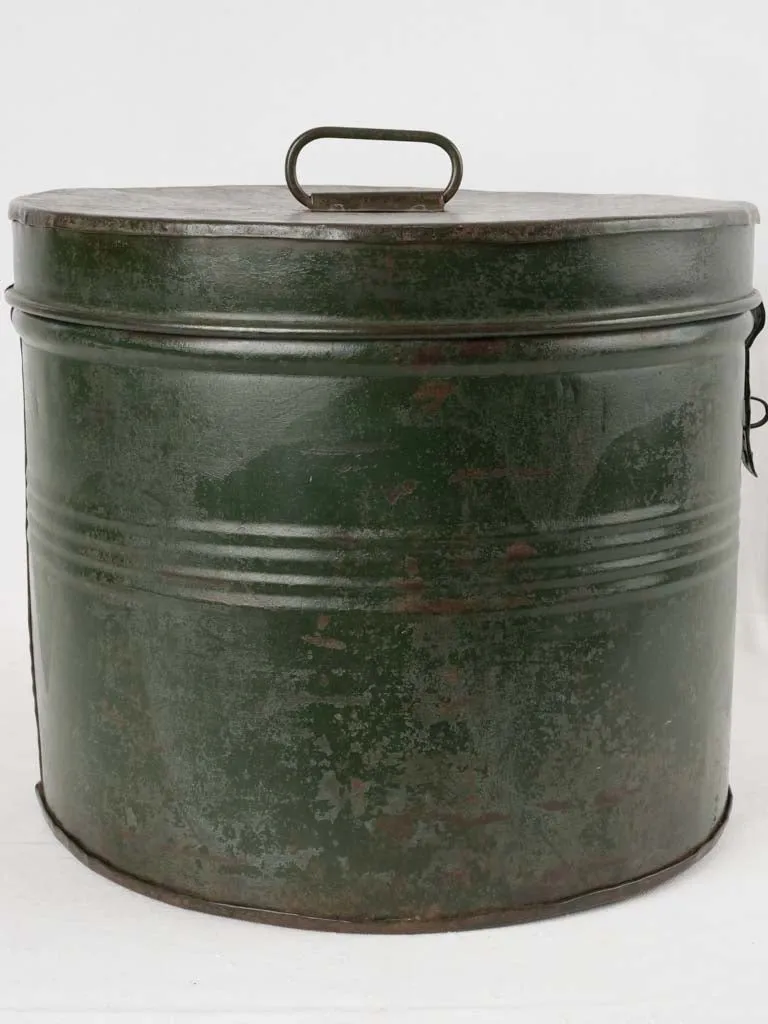 Antique French lidded drum w/ green patina 13½" x 15¾"