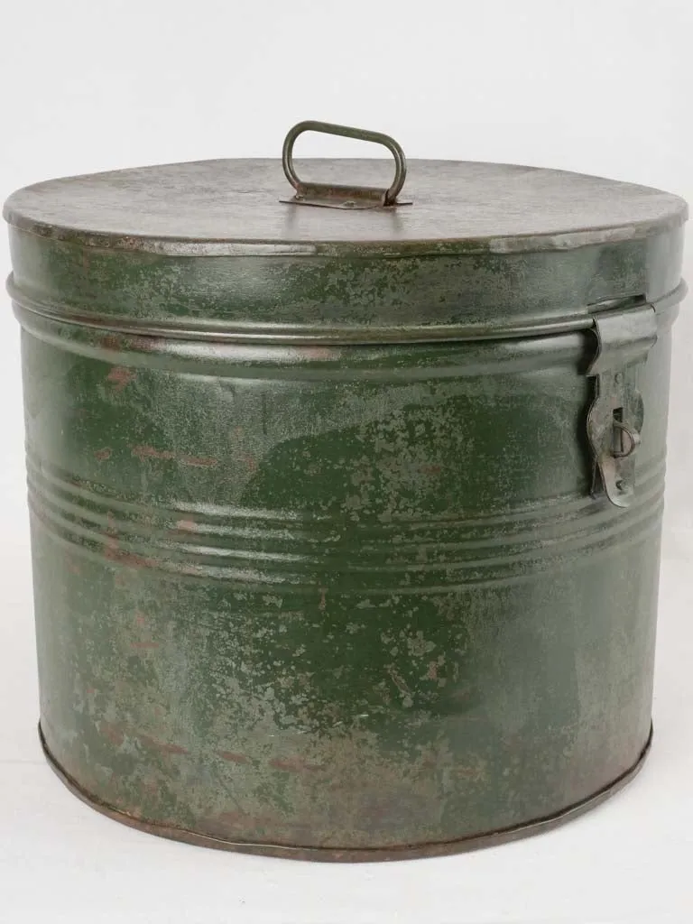 Antique French lidded drum w/ green patina 13½" x 15¾"