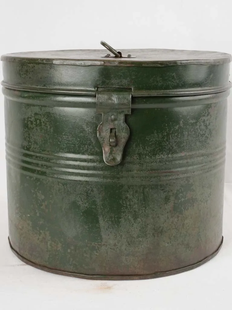 Antique French lidded drum w/ green patina 13½" x 15¾"