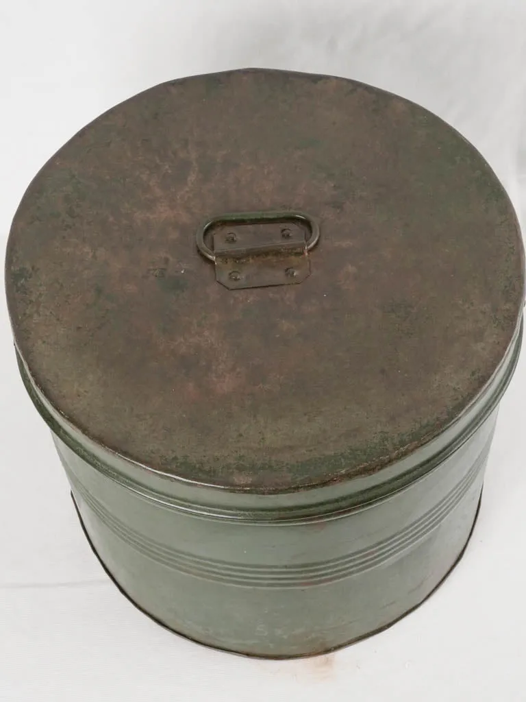 Antique French lidded drum w/ green patina 13½" x 15¾"
