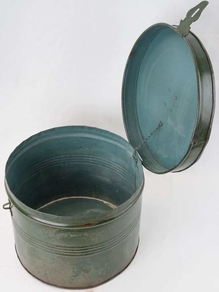 Antique French lidded drum w/ green patina 13½" x 15¾"
