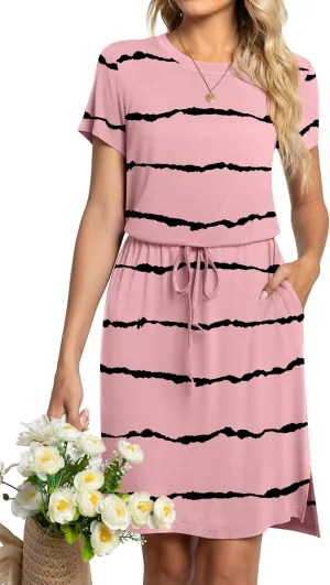 Anydoll Womens 2025 Casual Dresses Summer Short Sleeve Work T Shirt Dress with Pockets Hide Belly