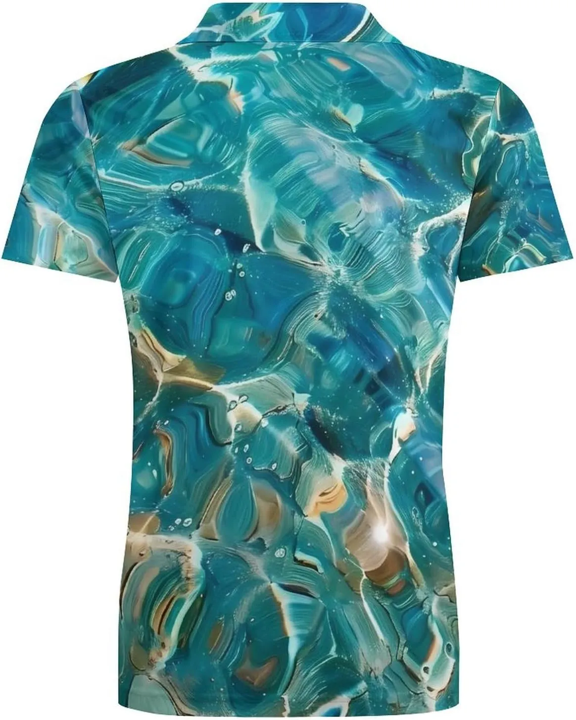 Aqua Blue Ocean Waves Classic Polo Shirts for Men Quick Dry Short Sleeve Fit Golf Tees Casual Tops