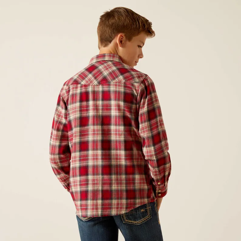 Ariat Boy's Chili Pepper Plaid Herschel Retro Fit Snap Long Sleeve Western Shirt 10052635