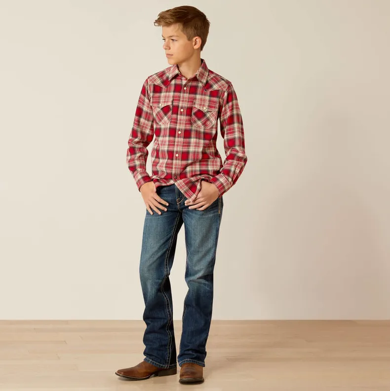 Ariat Boy's Chili Pepper Plaid Herschel Retro Fit Snap Long Sleeve Western Shirt 10052635