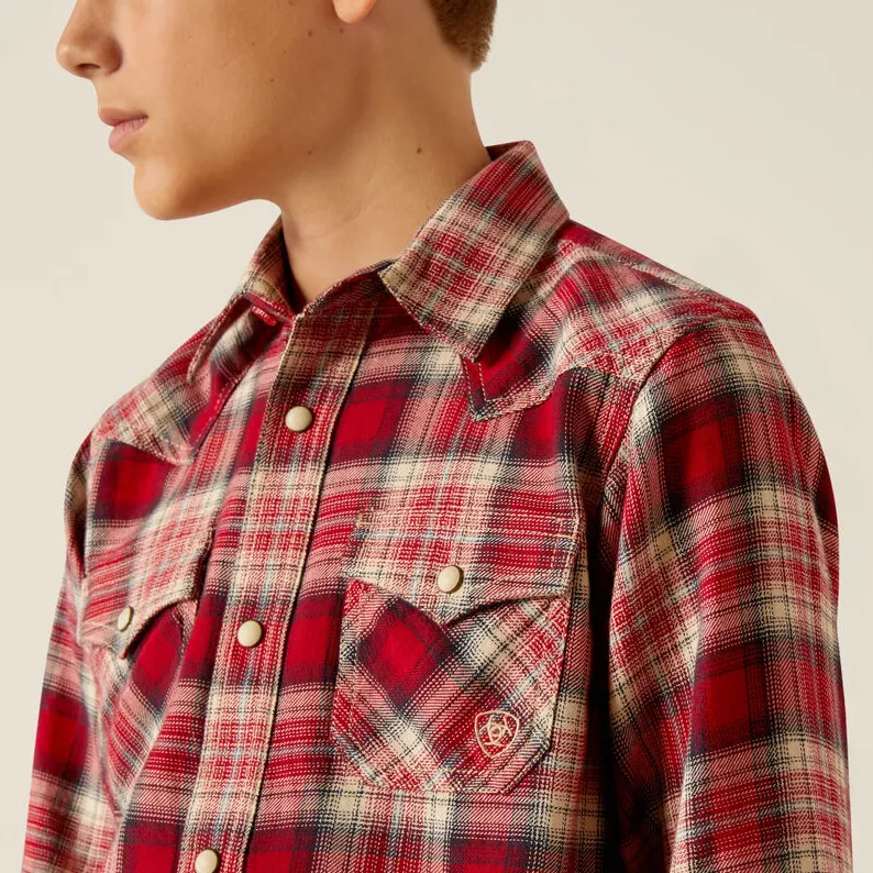 Ariat Boy's Chili Pepper Plaid Herschel Retro Fit Snap Long Sleeve Western Shirt 10052635