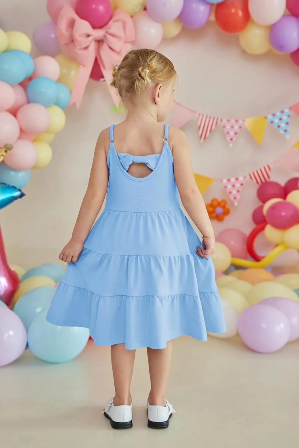 Arshiner Toddler Girl's Summer Sundress Boho Strap Casual Sleeveless Tiered Swing Cami Dresses with Pockets for 3-10 Years