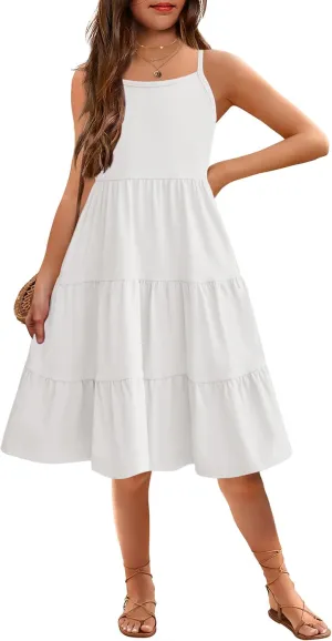 Arshiner Toddler Girl's Summer Sundress Boho Strap Casual Sleeveless Tiered Swing Cami Dresses with Pockets for 3-10 Years