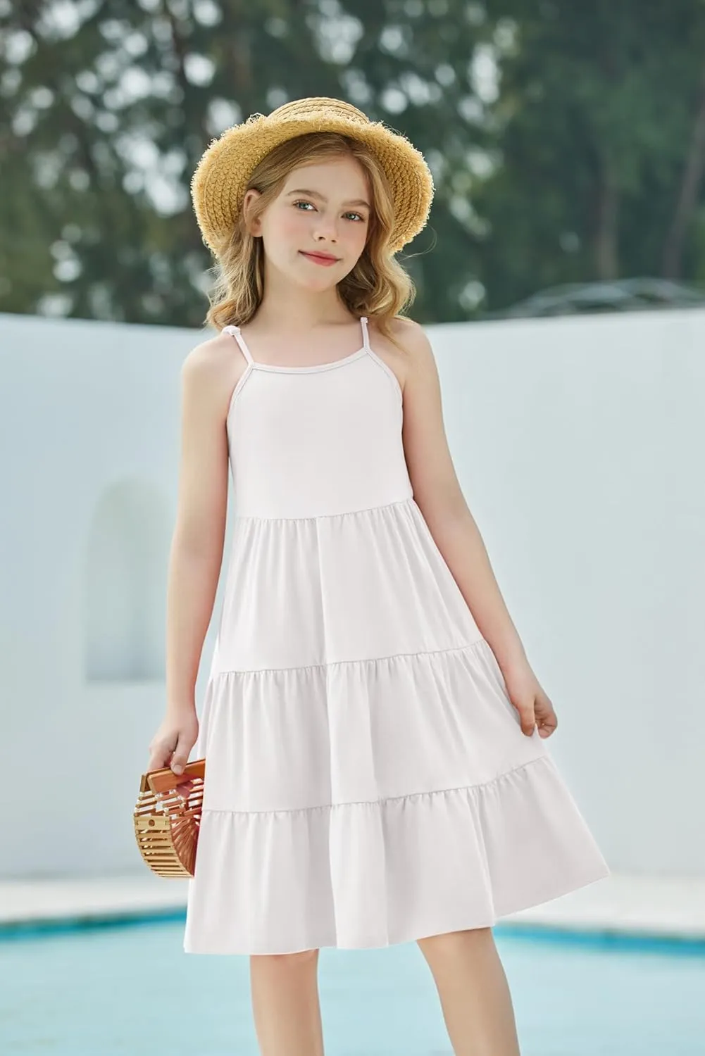 Arshiner Toddler Girl's Summer Sundress Boho Strap Casual Sleeveless Tiered Swing Cami Dresses with Pockets for 3-10 Years