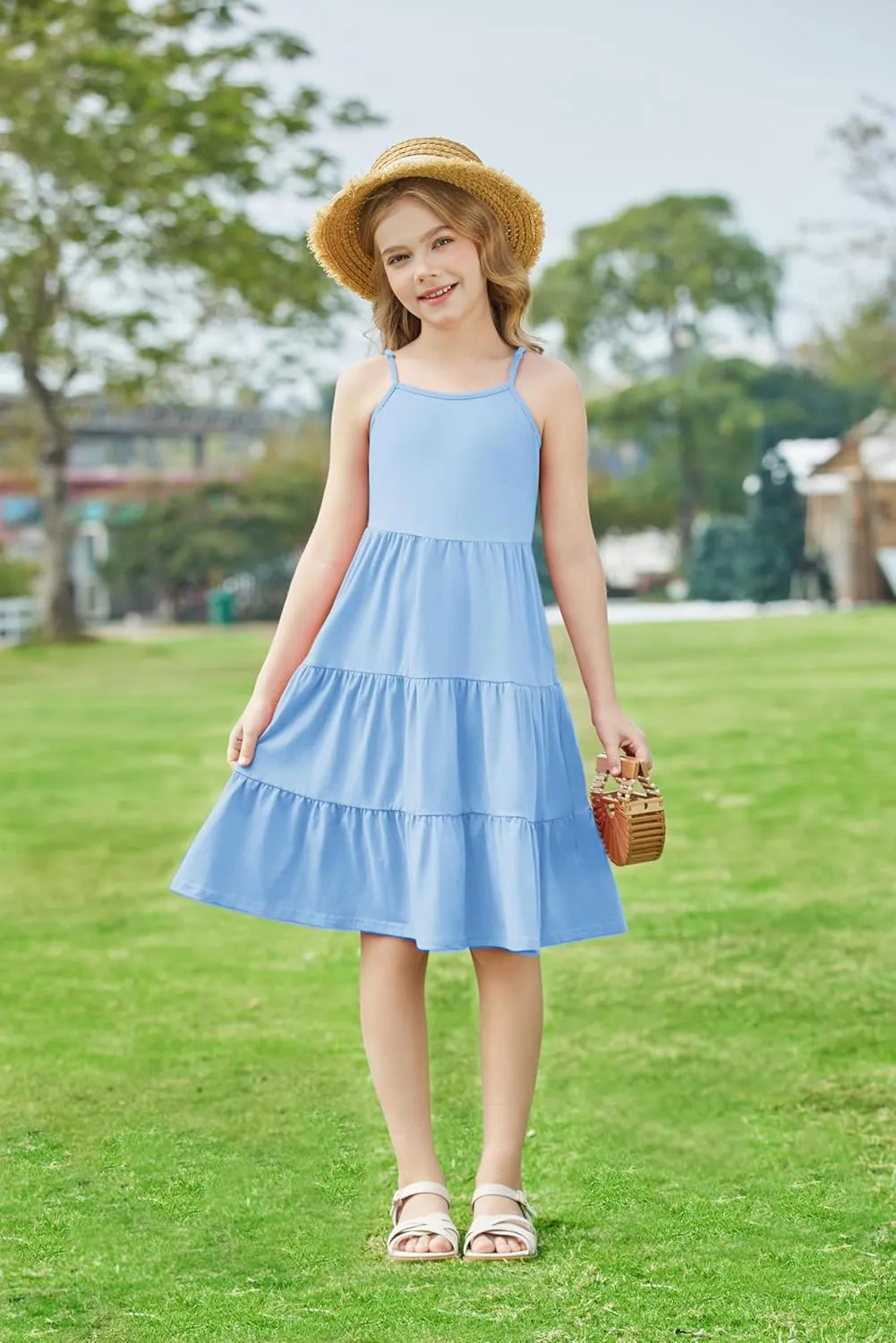 Arshiner Toddler Girl's Summer Sundress Boho Strap Casual Sleeveless Tiered Swing Cami Dresses with Pockets for 3-10 Years