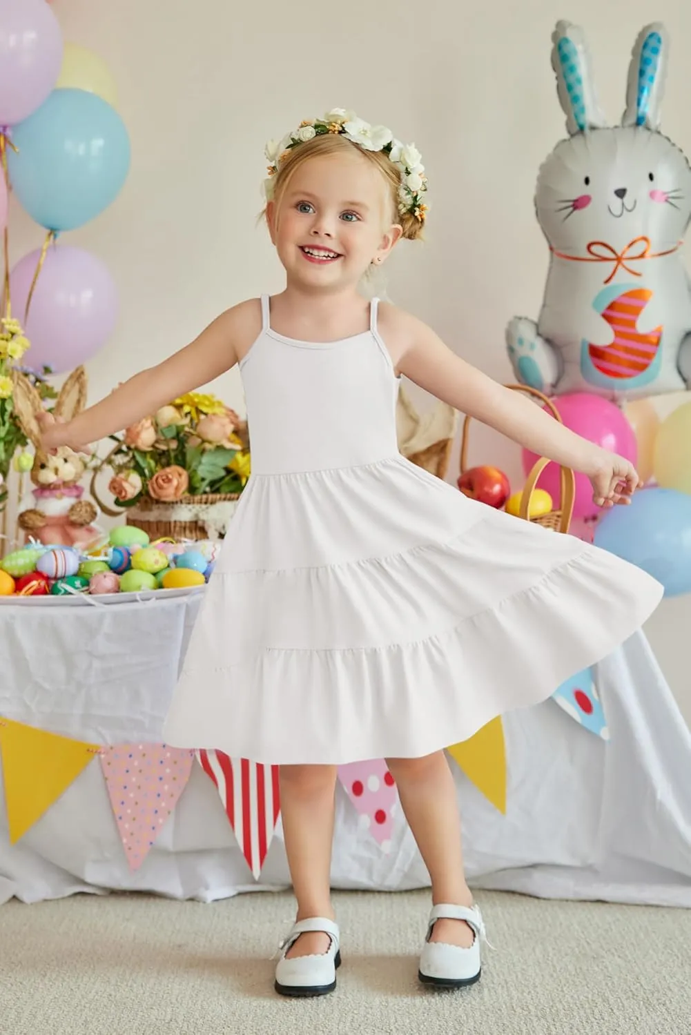 Arshiner Toddler Girl's Summer Sundress Boho Strap Casual Sleeveless Tiered Swing Cami Dresses with Pockets for 3-10 Years