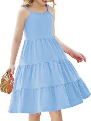 Arshiner Toddler Girl's Summer Sundress Boho Strap Casual Sleeveless Tiered Swing Cami Dresses with Pockets for 3-10 Years