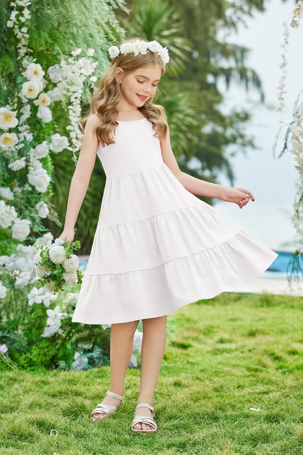 Arshiner Toddler Girl's Summer Sundress Boho Strap Casual Sleeveless Tiered Swing Cami Dresses with Pockets for 3-10 Years