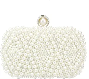 Artificial Pearl Clutch Women Evening Bag, Wedding Acrylic Handbag with Metal Chain and Rhinestone Clasp (Color : Beige)