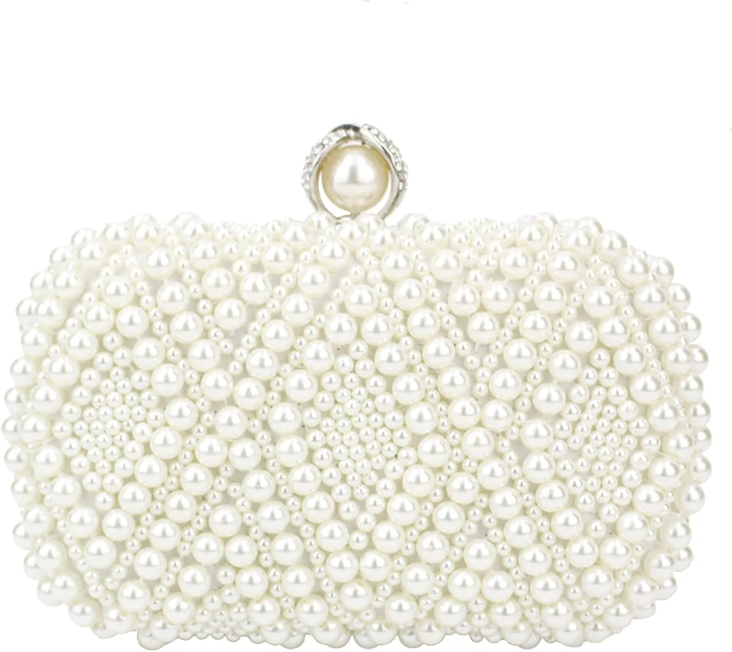 Artificial Pearl Clutch Women Evening Bag, Wedding Acrylic Handbag with Metal Chain and Rhinestone Clasp (Color : Beige)