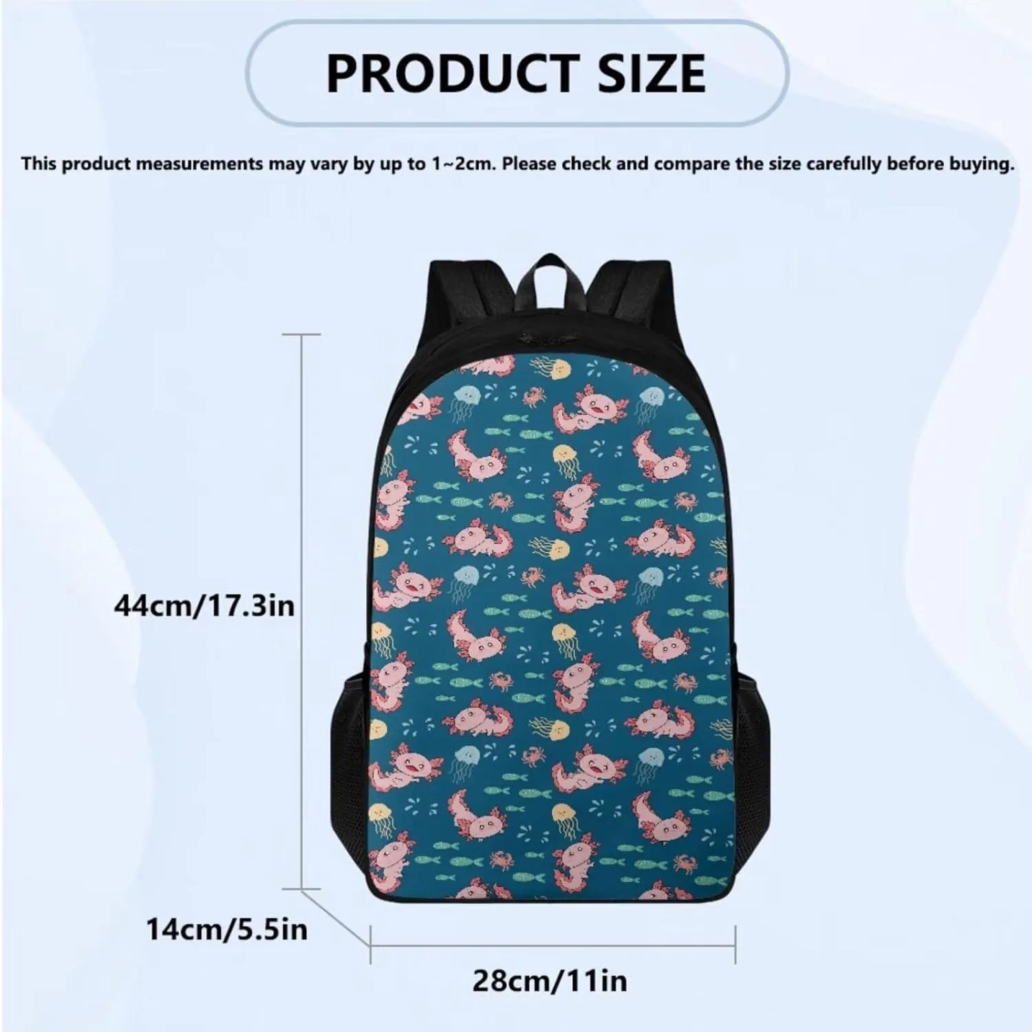 Axolotl Print Girls Backpacks Ages 6-8 with Lunchbox Cute Kids Backpack Teens Toddler 3 Pcs Bookbag Set Personalized School Bag for Travel School Hiking for Primary Elementary
