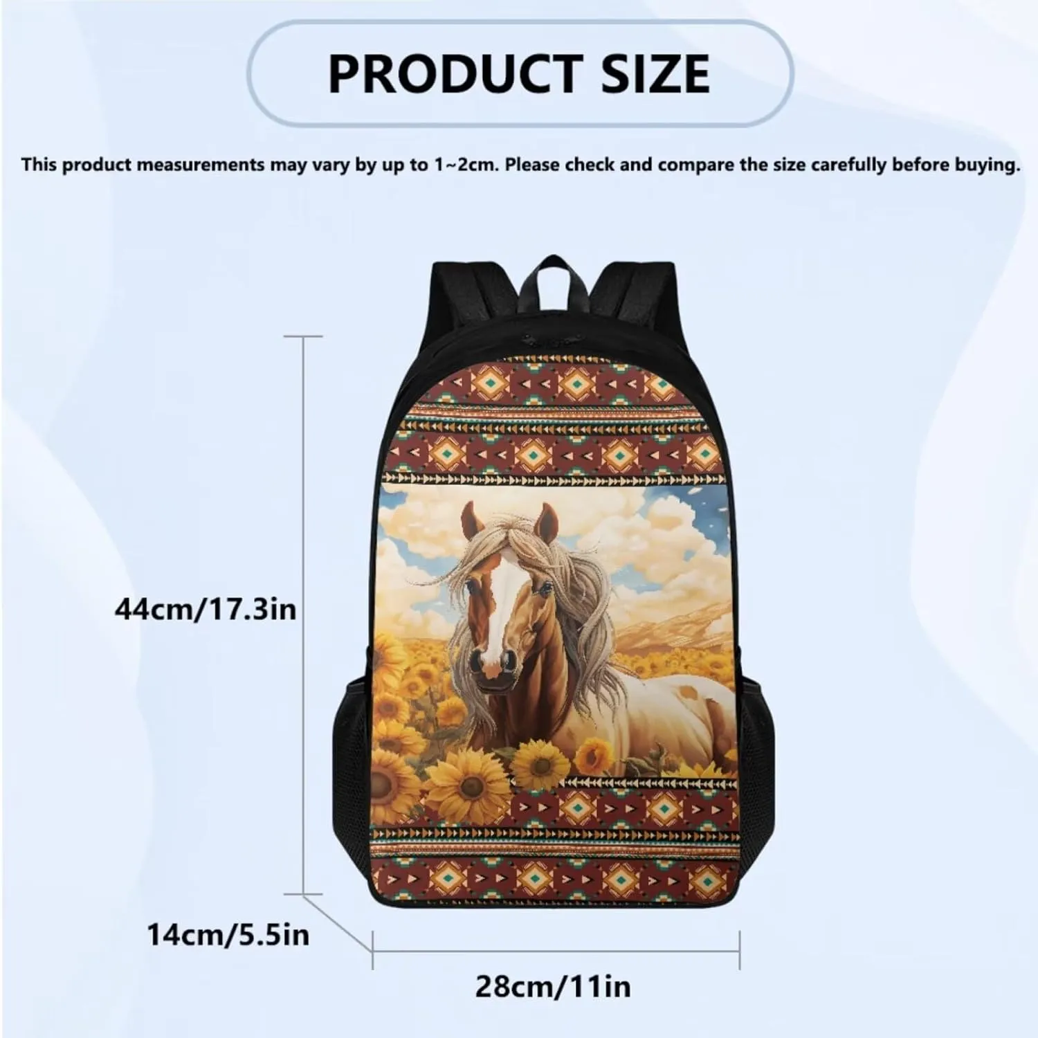 Aztec Horse School Backpack Boys 10-12 Heavy Duty Cool Teen Backpacks for Boys Bookbag Insulated Lunch Box Pencil Case Backpack Set of 3Pcs Bookbag for Primary Middle School