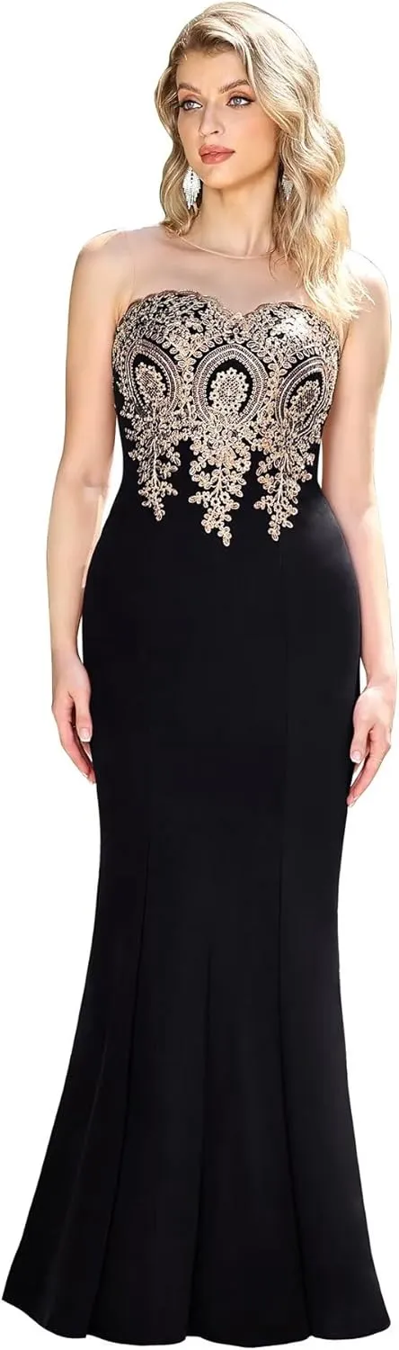 BABYONLINE D.R.E.S.S. Women's Prom Dress Mermaid Lace Appliques Maxi Formal Dresses 262