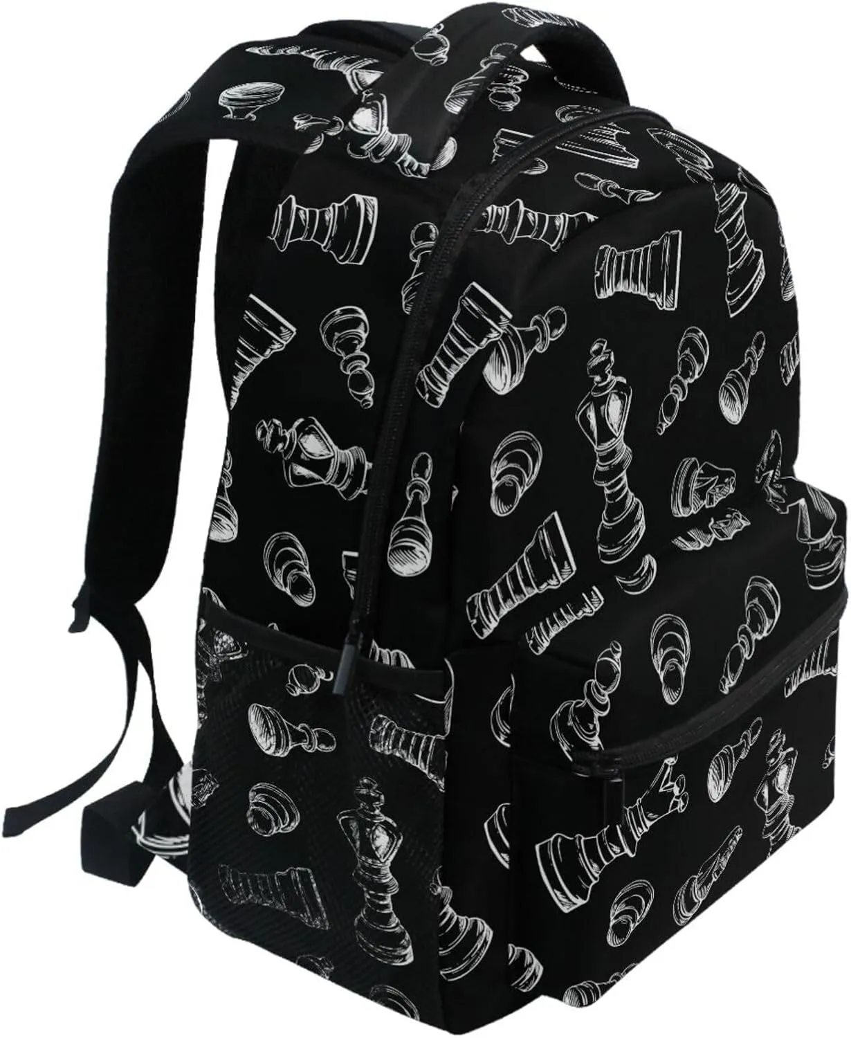 Backpack Black Chess Bookbag Daypack Travel Hiking Camping School Laptop Bag