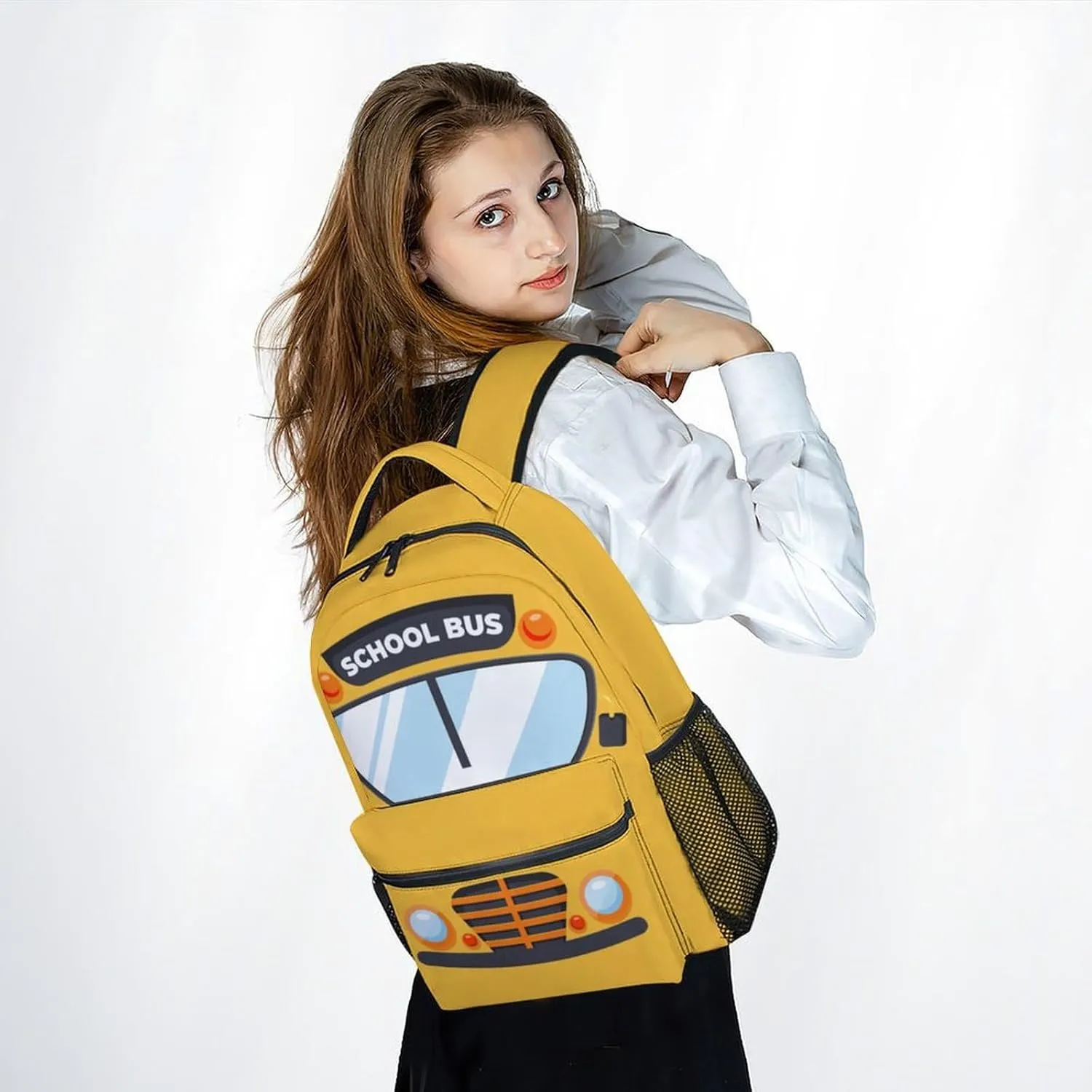 Backpack for School - 17 Inches Yellow School Bus Backpack for Kids - Lightweight Car Bookbag for Elementary Preschool - Cartoon Boys School Bag