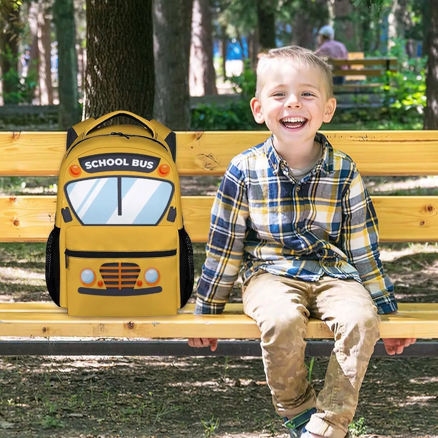 Backpack for School - 17 Inches Yellow School Bus Backpack for Kids - Lightweight Car Bookbag for Elementary Preschool - Cartoon Boys School Bag
