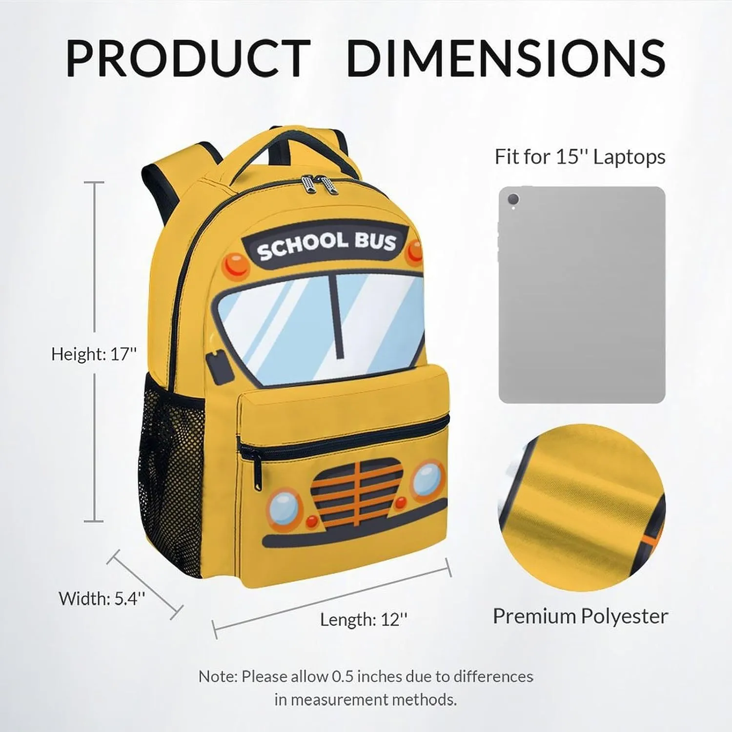 Backpack for School - 17 Inches Yellow School Bus Backpack for Kids - Lightweight Car Bookbag for Elementary Preschool - Cartoon Boys School Bag