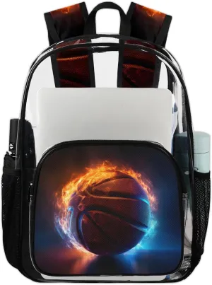 Basketball Heavy Duty Clear Backpack Large See Through Backpacks PVC Transparent Back Pack Clear Bag for Women Men Security Stadium Work Travel Events Concert