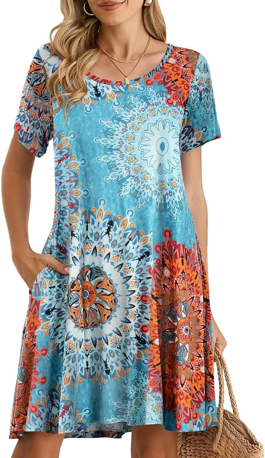 BELAROI Womens Summer Casual T Shirt Dress Loose Swing Tunic Dress Short Sleeve Sundress with Pockets