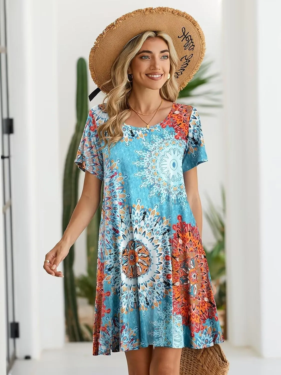 BELAROI Womens Summer Casual T Shirt Dress Loose Swing Tunic Dress Short Sleeve Sundress with Pockets