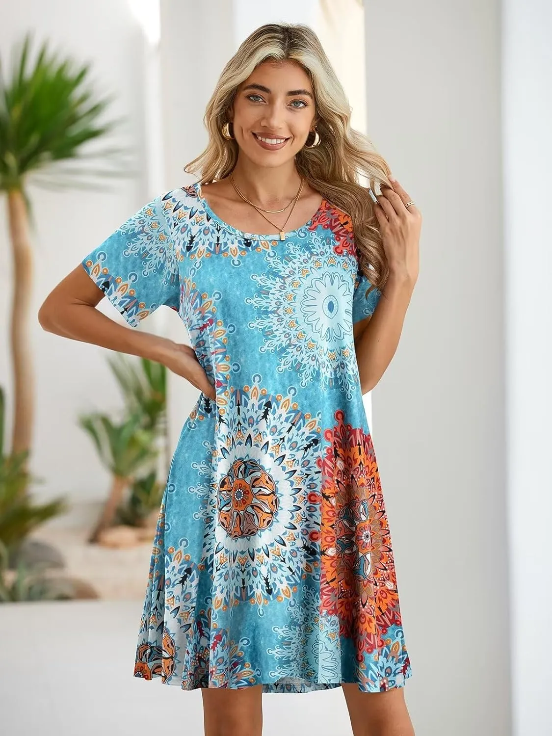 BELAROI Womens Summer Casual T Shirt Dress Loose Swing Tunic Dress Short Sleeve Sundress with Pockets