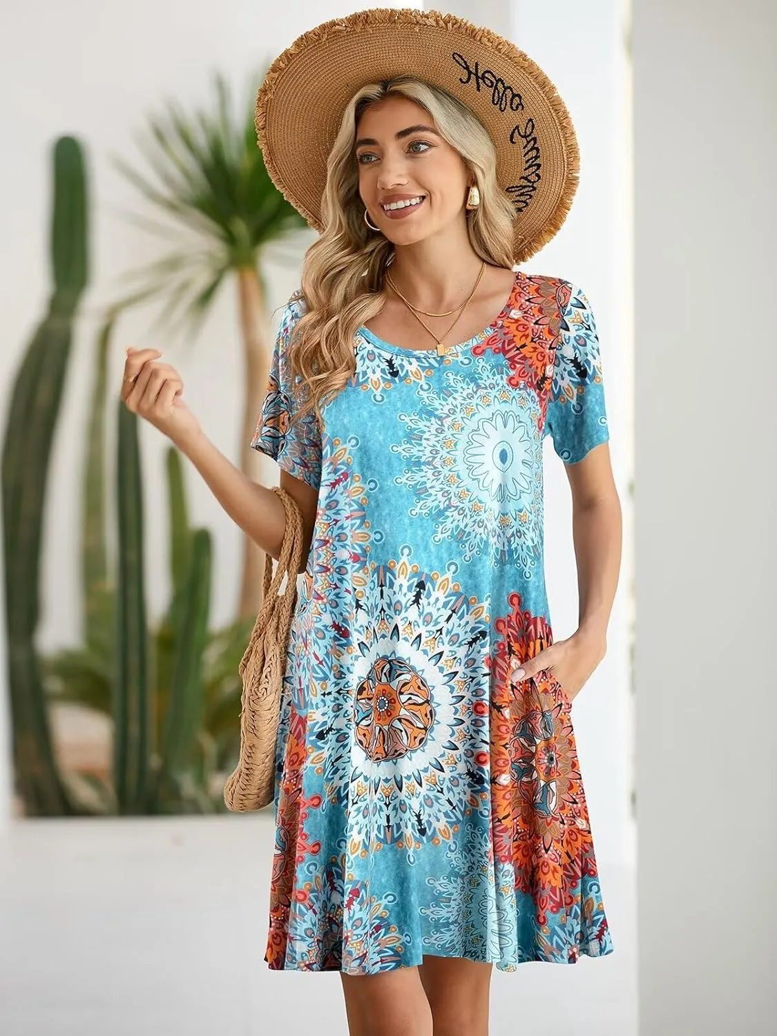 BELAROI Womens Summer Casual T Shirt Dress Loose Swing Tunic Dress Short Sleeve Sundress with Pockets