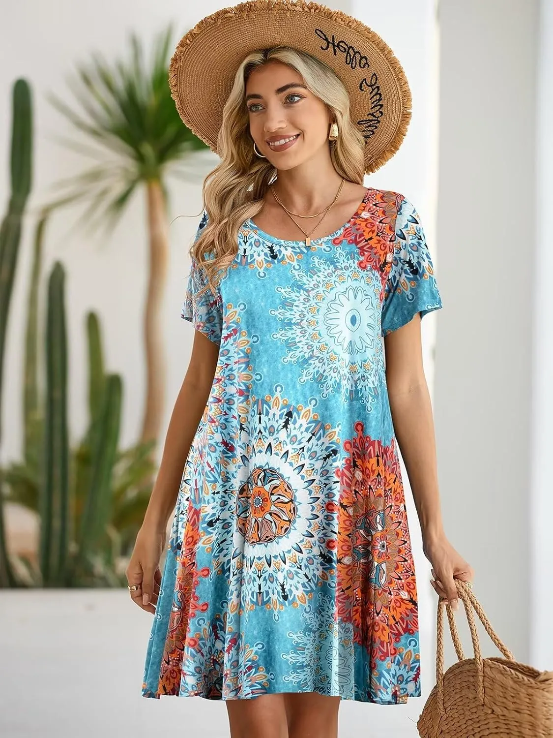 BELAROI Womens Summer Casual T Shirt Dress Loose Swing Tunic Dress Short Sleeve Sundress with Pockets