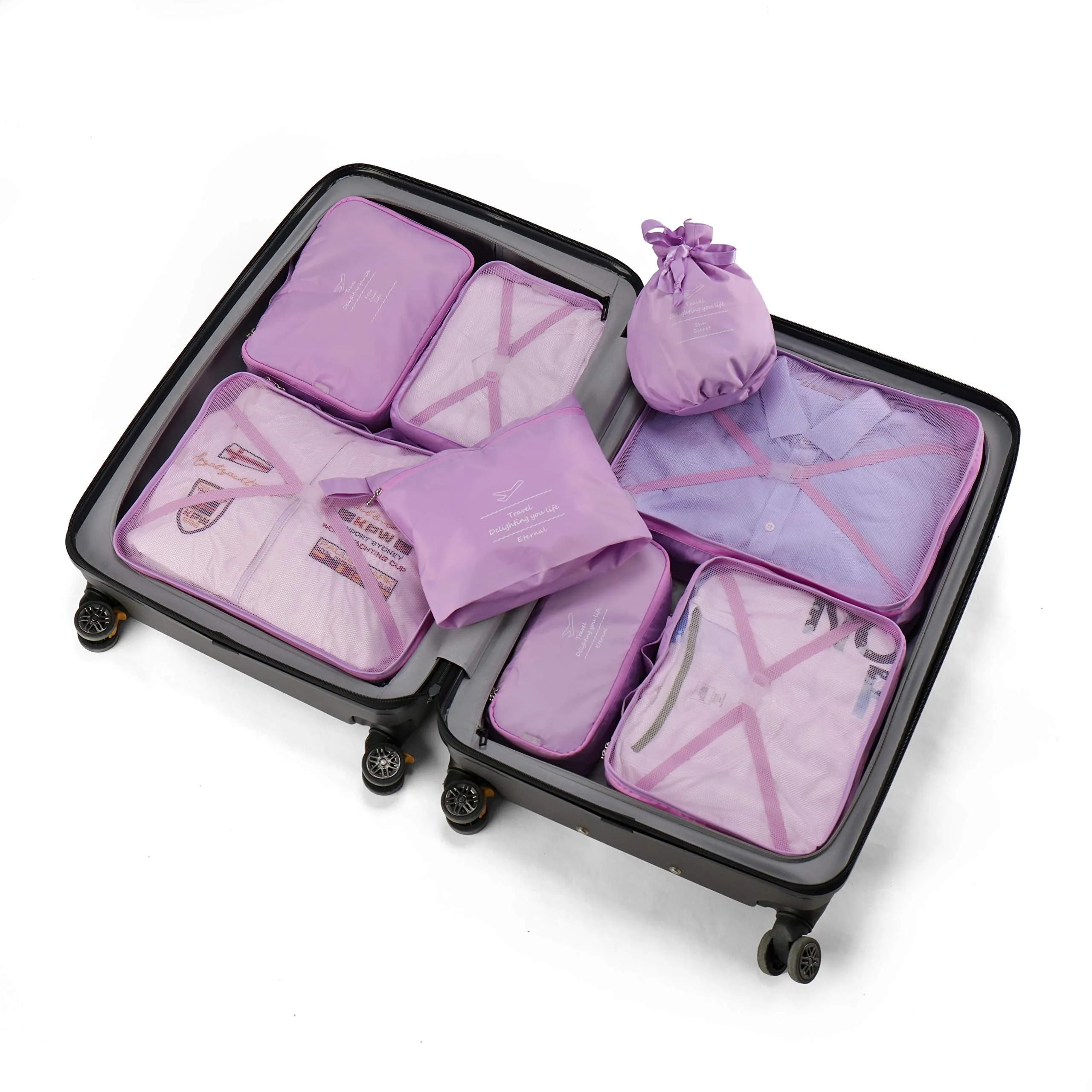 BETLLEMORY Packing Cubes 8 Sets Travel Luggage Organizers with Waterproof Shoe Storage Bag Compression Pouches(Purple) Purple