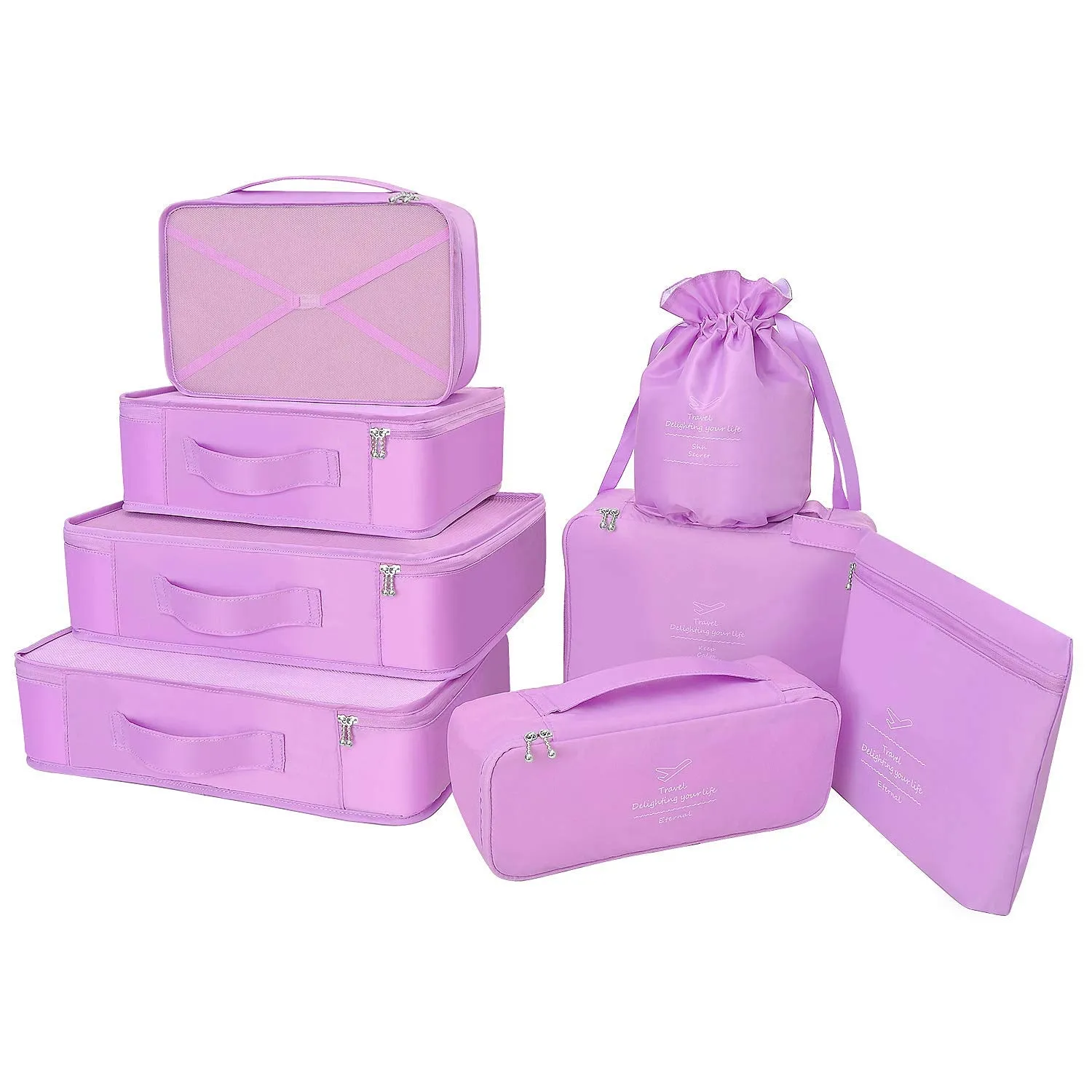 BETLLEMORY Packing Cubes 8 Sets Travel Luggage Organizers with Waterproof Shoe Storage Bag Compression Pouches(Purple) Purple