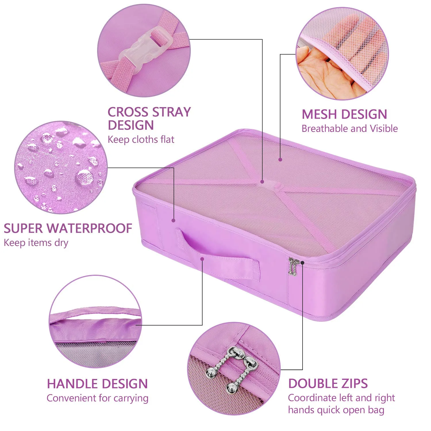 BETLLEMORY Packing Cubes 8 Sets Travel Luggage Organizers with Waterproof Shoe Storage Bag Compression Pouches(Purple) Purple
