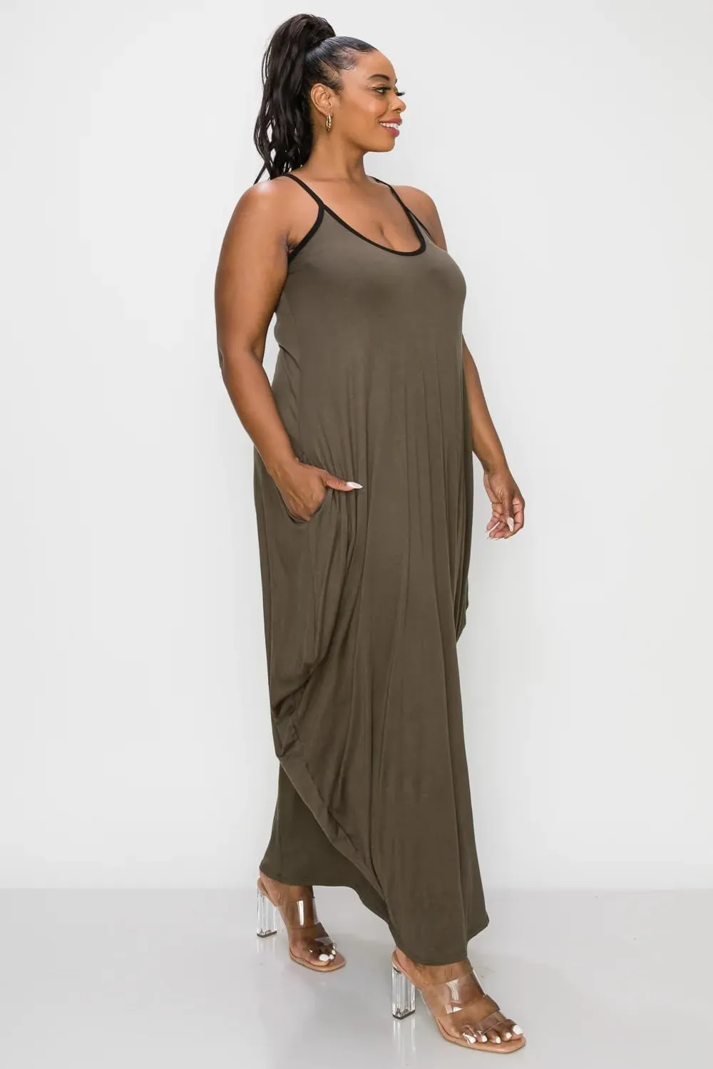 BFFBABY Women's Casual Maxi Dress Sleeveless Tie Dye Spaghetti Strap Summer Plus Size Swing Sundress with Pockets