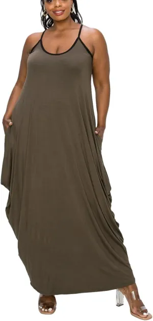 BFFBABY Women's Casual Maxi Dress Sleeveless Tie Dye Spaghetti Strap Summer Plus Size Swing Sundress with Pockets