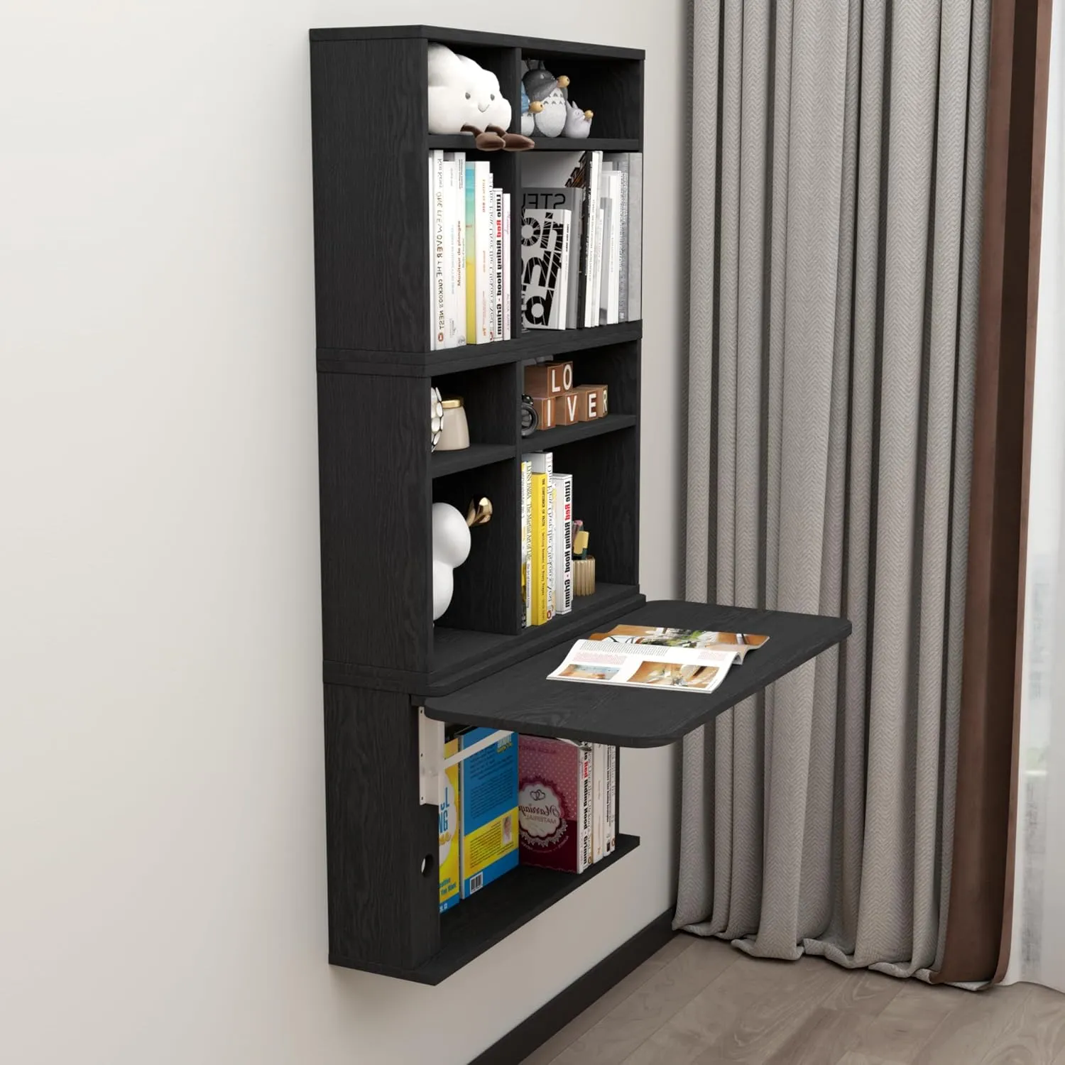 Black 80" Free Modular Wall Fold Down Desk