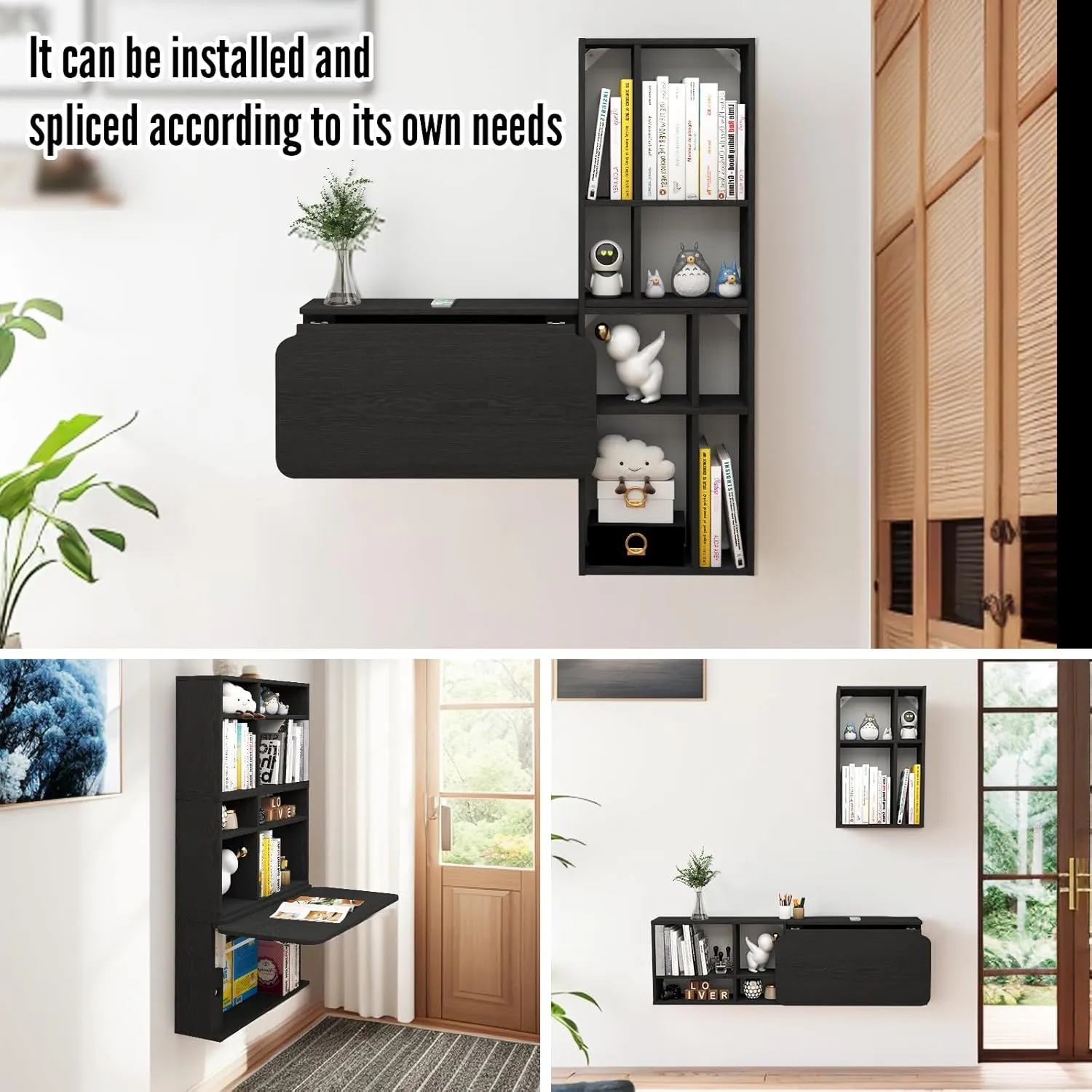 Black 80" Free Modular Wall Fold Down Desk