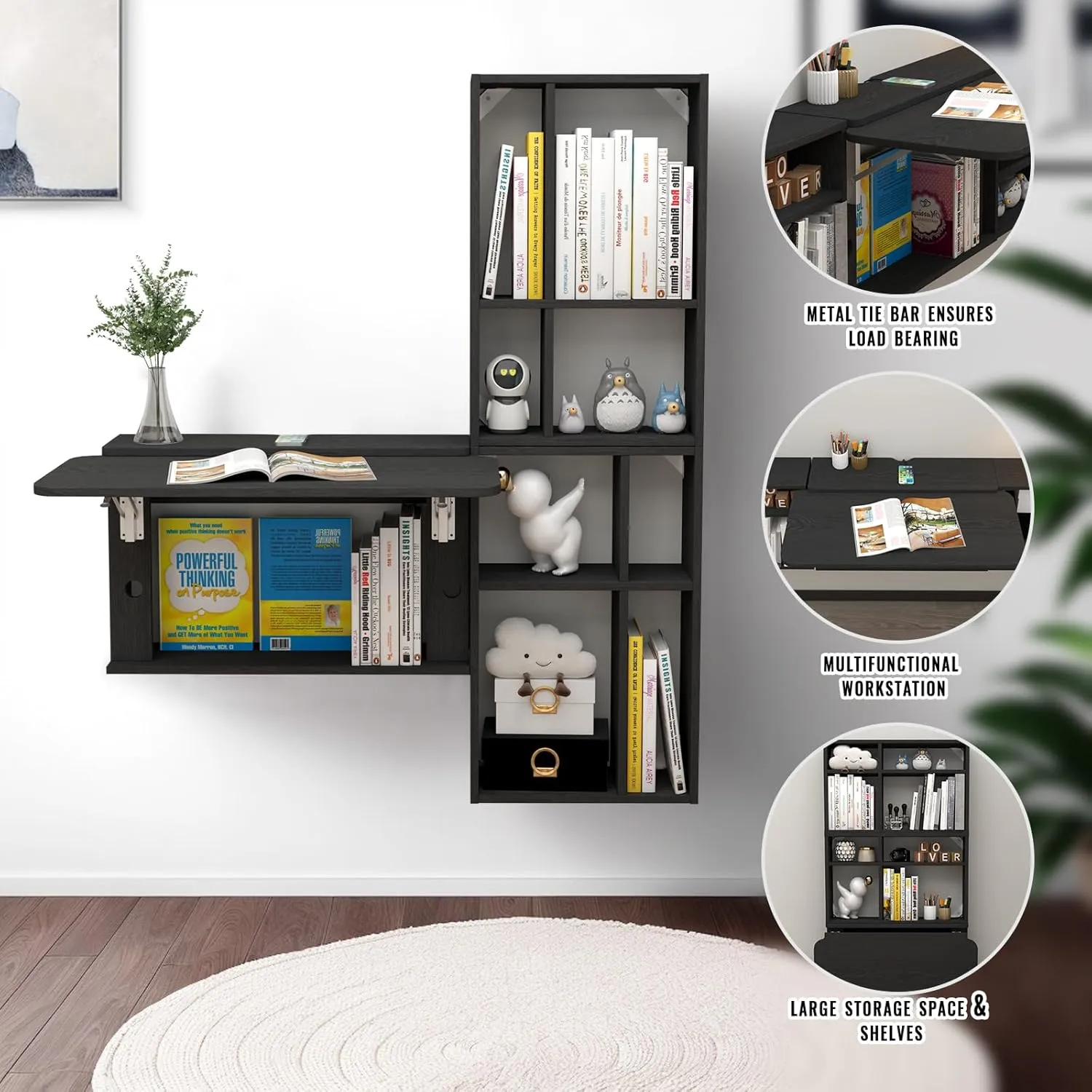 Black 80" Free Modular Wall Fold Down Desk