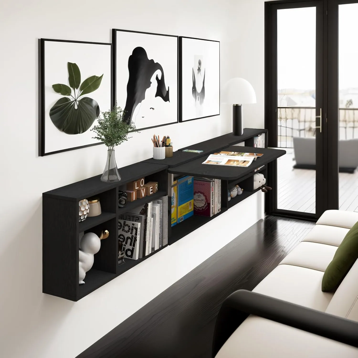 Black 80" Free Modular Wall Fold Down Desk