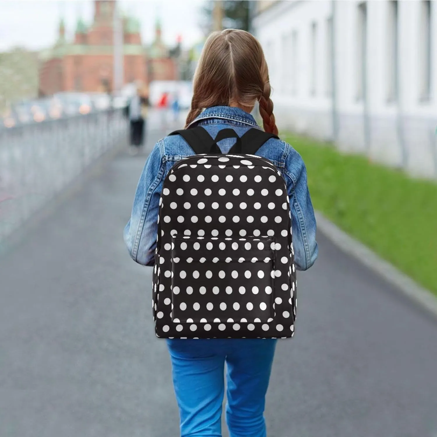 Black and White Polka Dot Backpacks For Teen Girls Boys School Bookbag