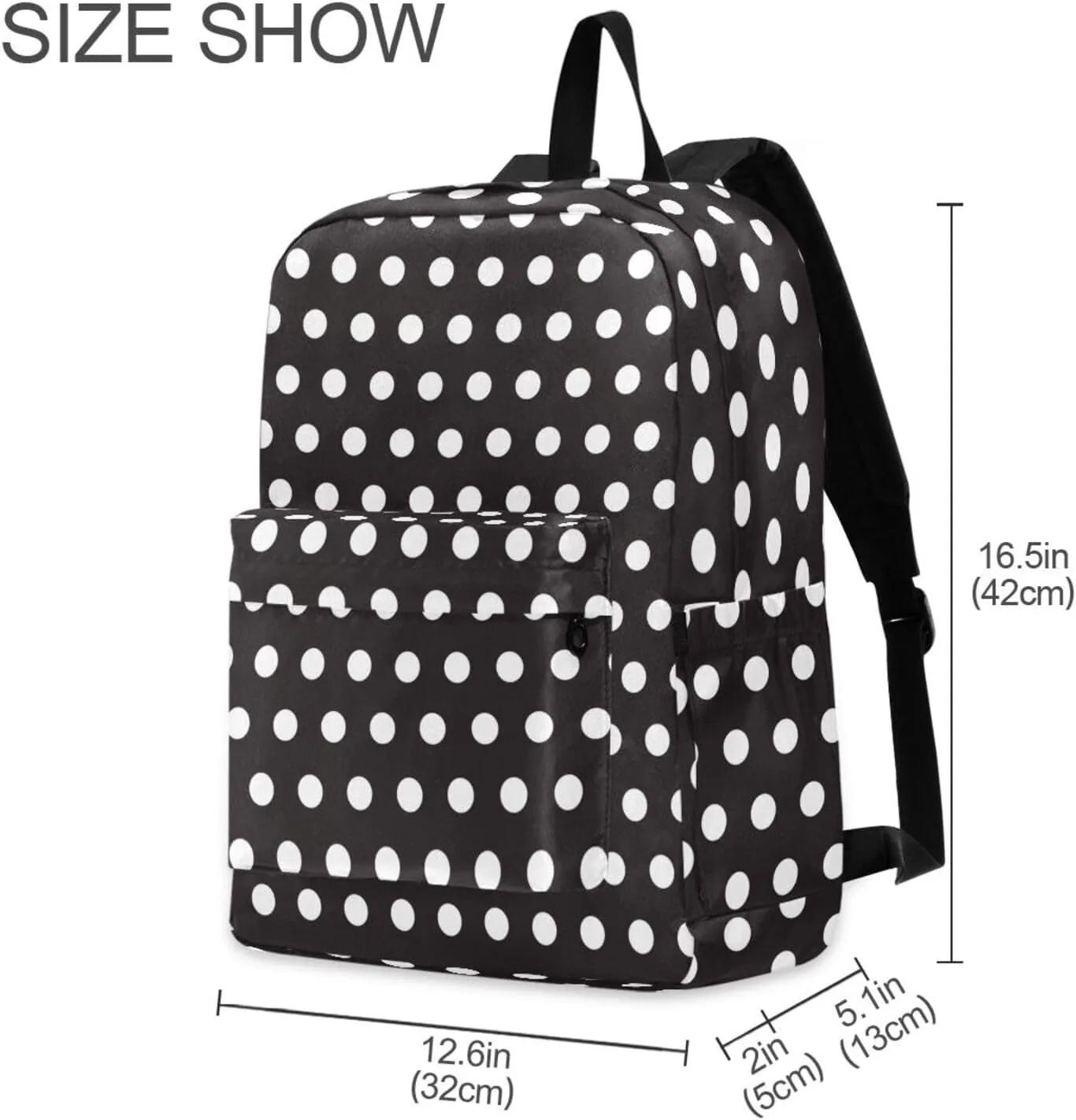 Black and White Polka Dot Backpacks For Teen Girls Boys School Bookbag